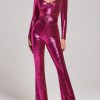 Occasion sthcute | Sequinu00A0Long Sleeve Sweetheart Necku00A0Flaredu00A0Jumpsuit Mediumvioletred