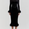 Occasion sthcute | Velvetu00A0Feather Trim Back Slit Corset Midi Dress Black