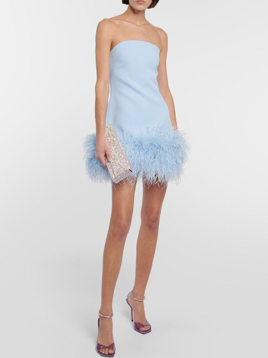 Winter Formal sthcute | Feather-Trimmedu00A0Bandeauu00A0Neck A-Lineu00A0Mini Dress