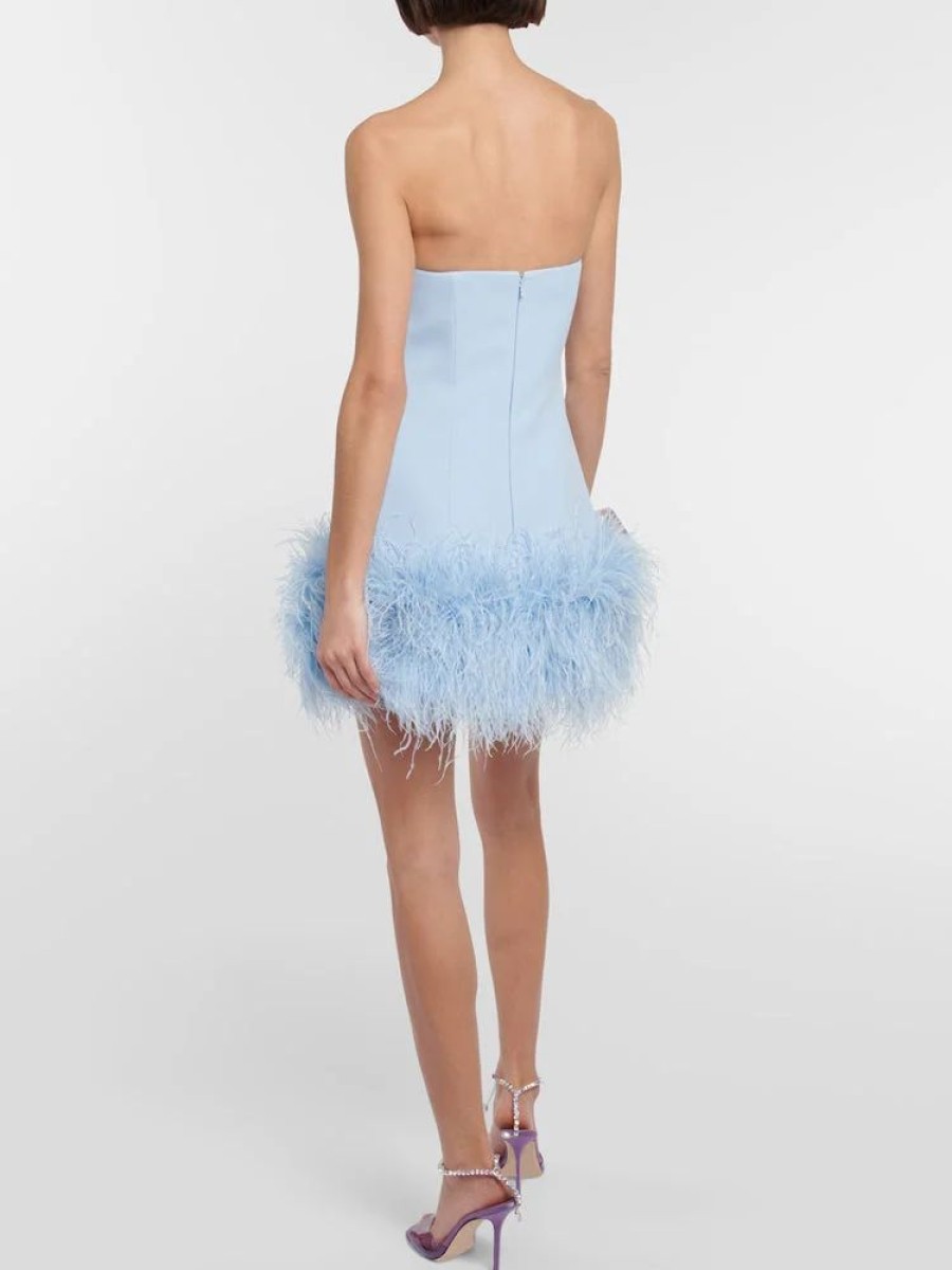 Winter Formal sthcute | Feather-Trimmedu00A0Bandeauu00A0Neck A-Lineu00A0Mini Dress