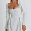 Occasion sthcute | Square Neckline Bead Trim Long Sleeve A-Line Mini Dress White