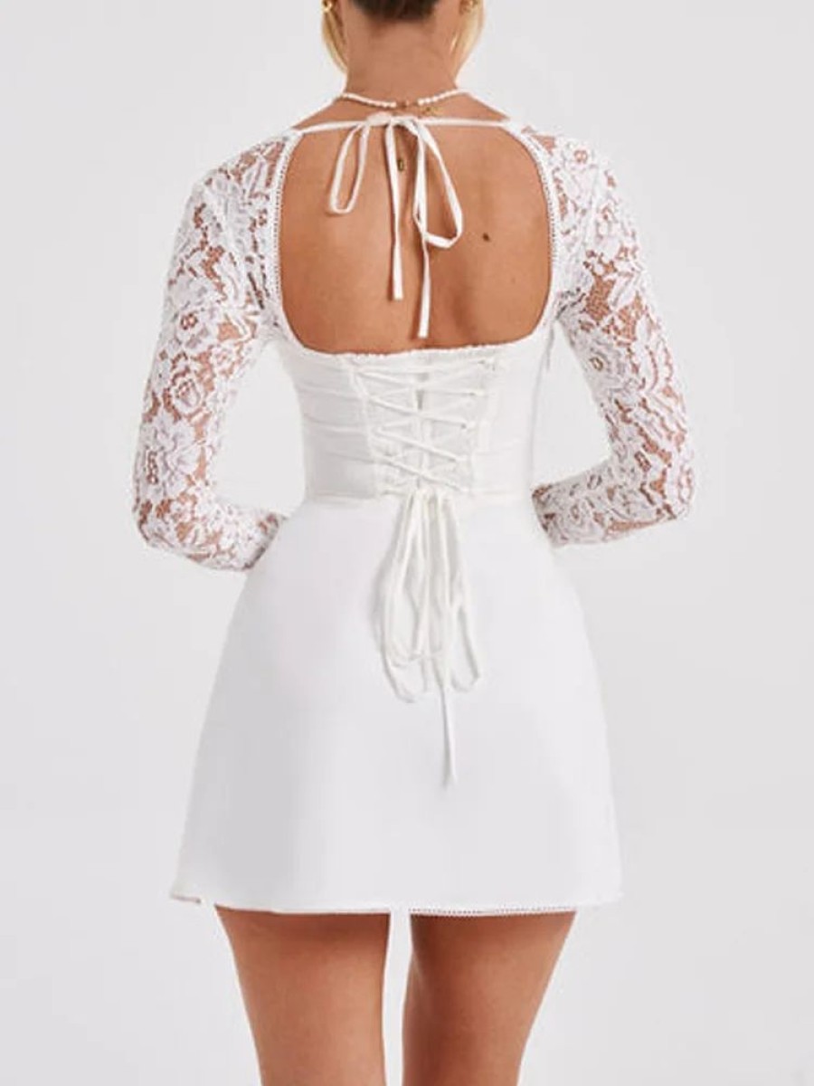 Occasion sthcute | Lace Sweetheart Neckline Backless Tie Front Mini Dress