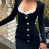 Occasion sthcute | Sweetheart Neckline Colorblock Button Front Mini Dress Black