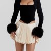 Tops sthcute | Velvetu00A0Fluffy Trim Long Sleeve Crop Top Black