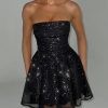 Dresses sthcute | Sparkle Mesh Strapless Bow Back A-Line Mini Dress