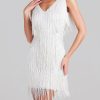 Dresses sthcute | V Neckline Fringe Sleeveless Mini Dress White