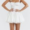 Dresses sthcute | Lace Trim Square Neckline Pleated Mini Dress White