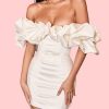 Dresses sthcute | Strapless Ruffle Shoulder Satin Mini Dress