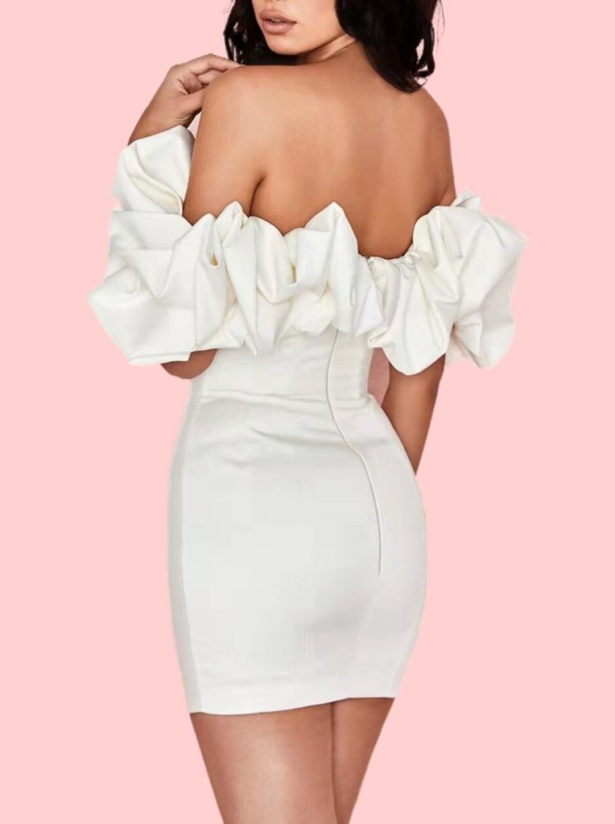 Dresses sthcute | Strapless Ruffle Shoulder Satin Mini Dress