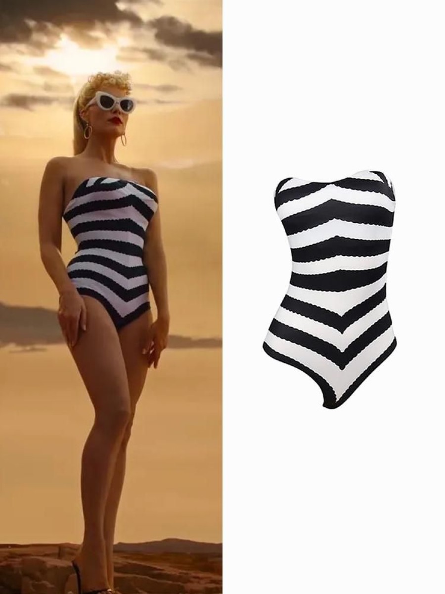 Occasion sthcute | Barbie Vintage Swimsuit One Pieceu00A0Stripe Strapless Bikini Black