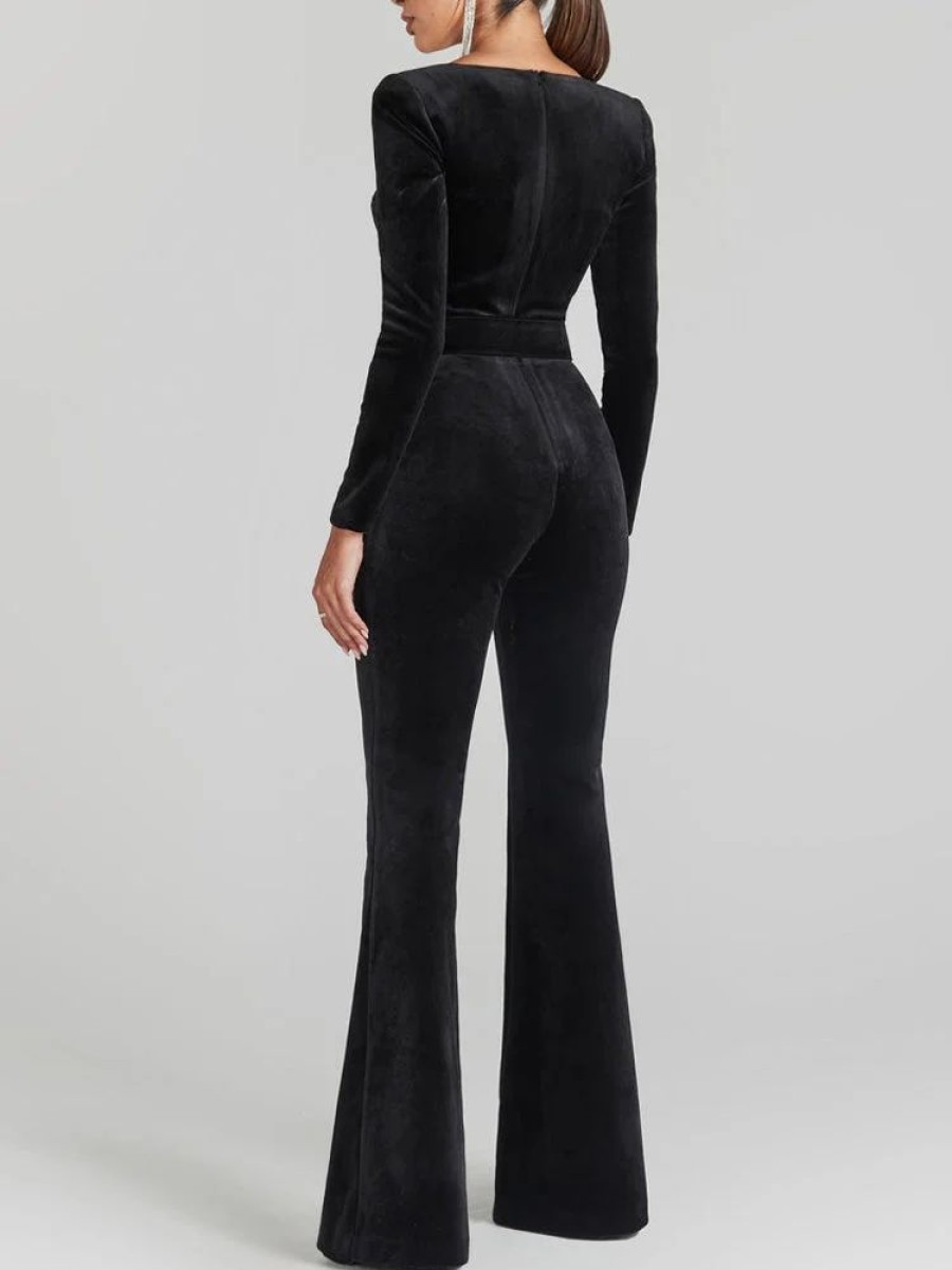 Occasion sthcute | Formal Velvet Long Sleeve Flaredu00A0Jumpsuit With Belt