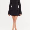 Occasion sthcute | Mock Neck Cinched Waist Long Cap Sleeve Mini Dress