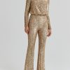 Jumpsuit Sthcute | Sequin Mock Neckline Backless Long Sleeve Jumpsuit Gold