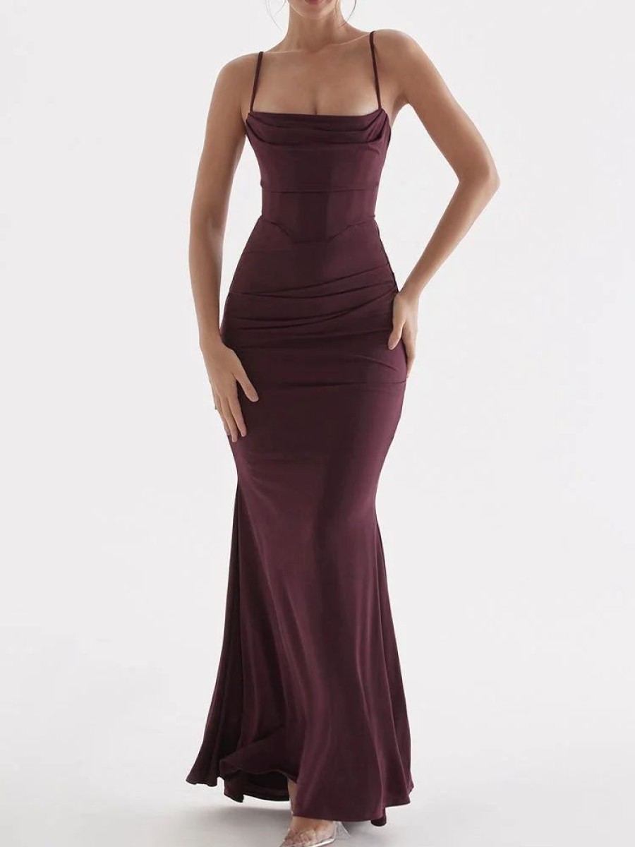 Occasion sthcute | Cowl Neckline Cami Ruched Long Dress