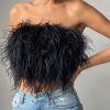 Tops sthcute | Strapless Women Feather Bandeau Crop Top