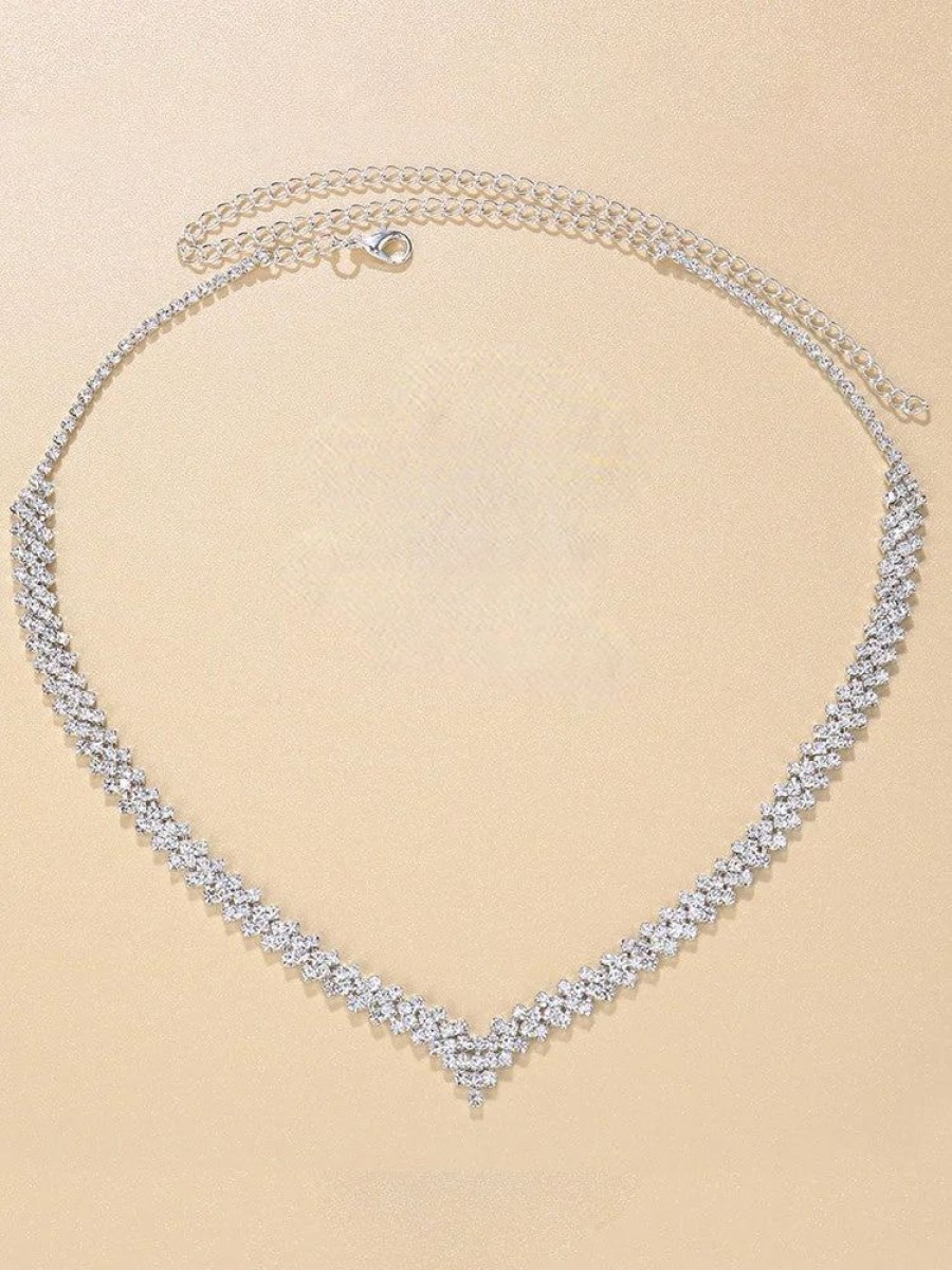 Accessories sthcute | Rhinestone Simple Rhombus Women Pendant Necklace Silver