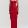 Occasion sthcute | Satin V Necklineu00A0Corset Slit Bodycon Maxi Dress Darkred