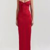 Dresses sthcute | Satin V Necklineu00A0Corset Slit Bodycon Maxi Dress Darkred