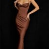 Dresses sthcute | Satin Sleeveless Corset Cowl Neck Maxi Dress