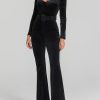 Jumpsuit sthcute | Formal Velvet Long Sleeve Flaredu00A0Jumpsuit With Belt