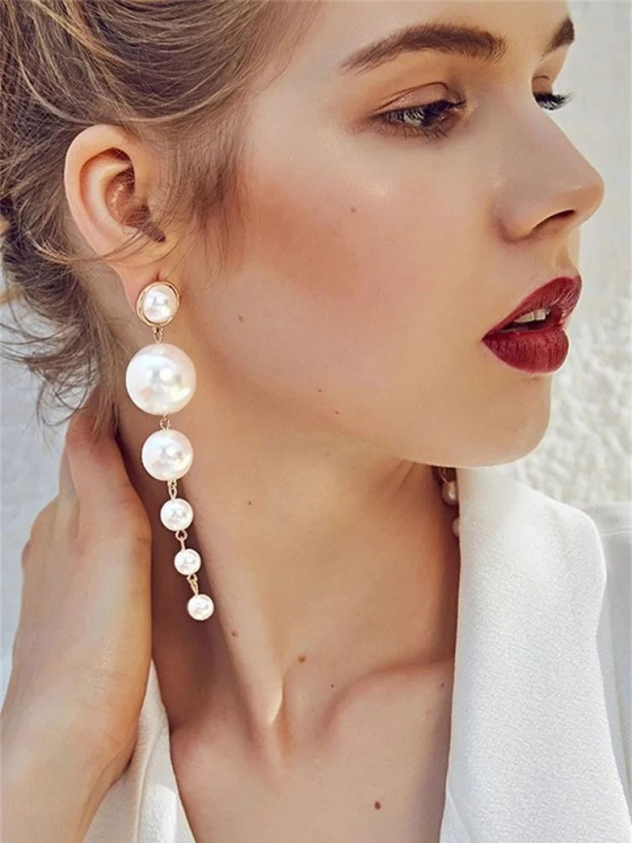 Accessories sthcute | Pearlu00A0Tassel Dangle Drop Pendant Earrings White