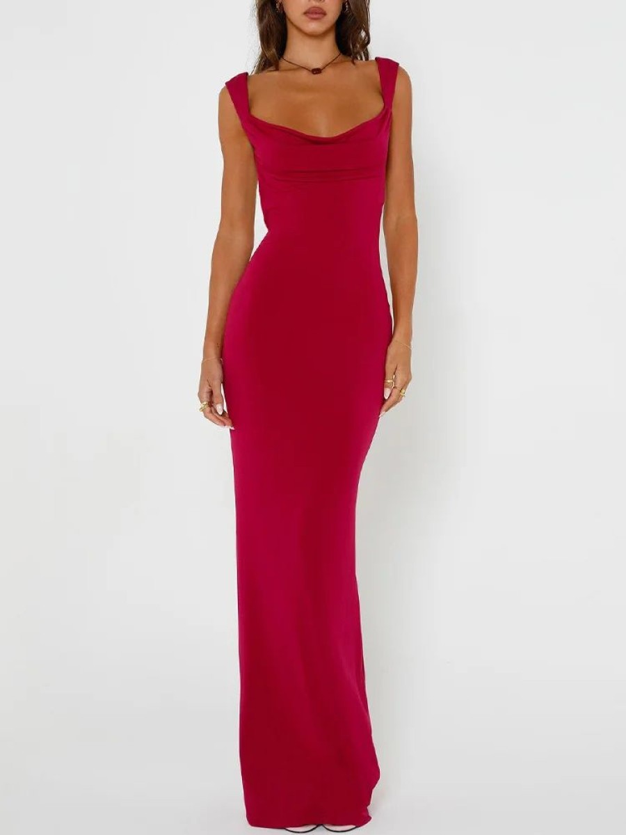 Dresses sthcute | Cowl Neckline Backless Bow Embellished Maxi Dress