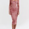 Occasion sthcute | Sweetheart Neckline Lace Trim Bodycon Midi Dress Pink