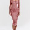 Dresses sthcute | Sweetheart Neckline Lace Trim Bodycon Midi Dress Pink