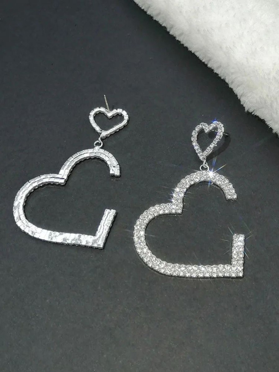 Accessories sthcute | Diamante Crystal Embellishments Heart Hoopu00A0Earrings Silver