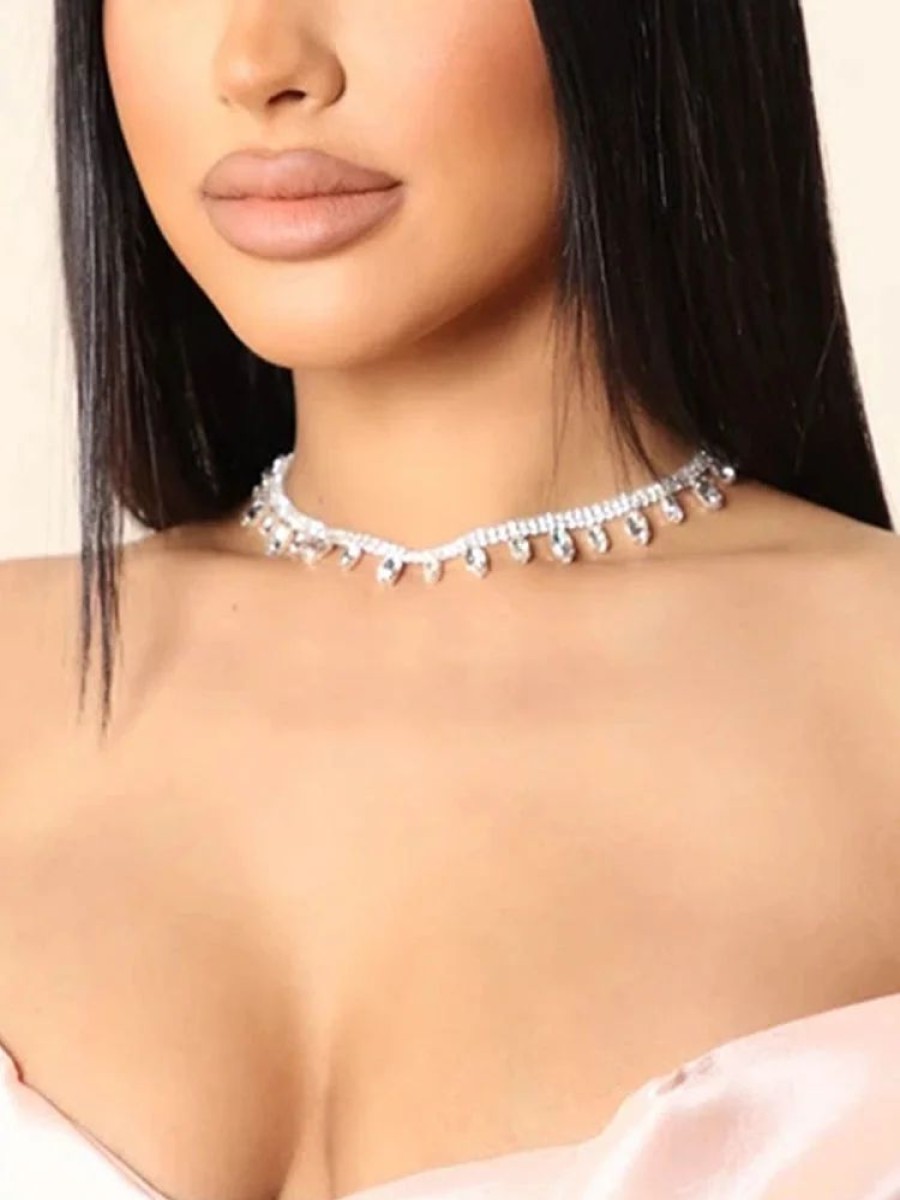 Accessories sthcute | Drop-Shaped Rhinestones Choker Pendant Necklace