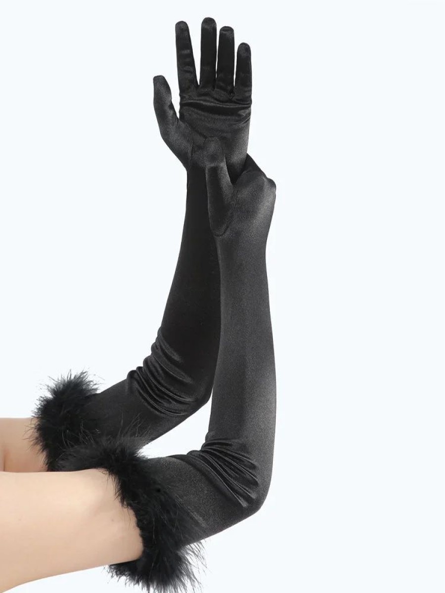 Accessories sthcute | Vintage Satin Opera-Length Feather Gloves