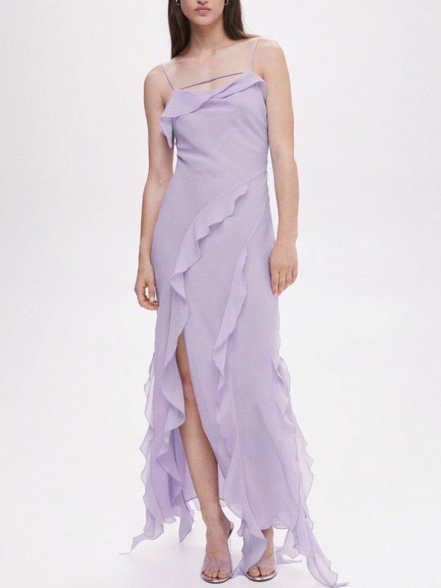 Occasion sthcute | Layered Ruffle Side Slit Backless Maxi Dress Lavender