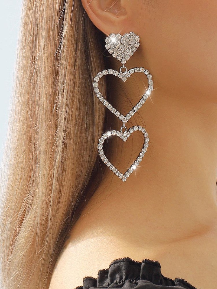 Accessories sthcute | Women Prom Crystal Diamante Layered Heart Earrings