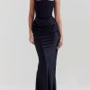 Dresses sthcute | Satinu00A0Asymmetric Neckline Corset Ruched Maxi Dress Black