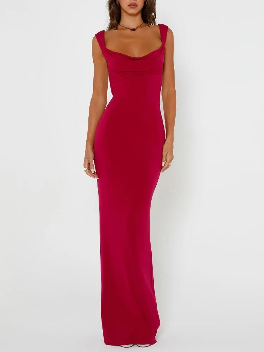 Occasion sthcute | Cowl Neckline Backless Bow Embellished Maxi Dress