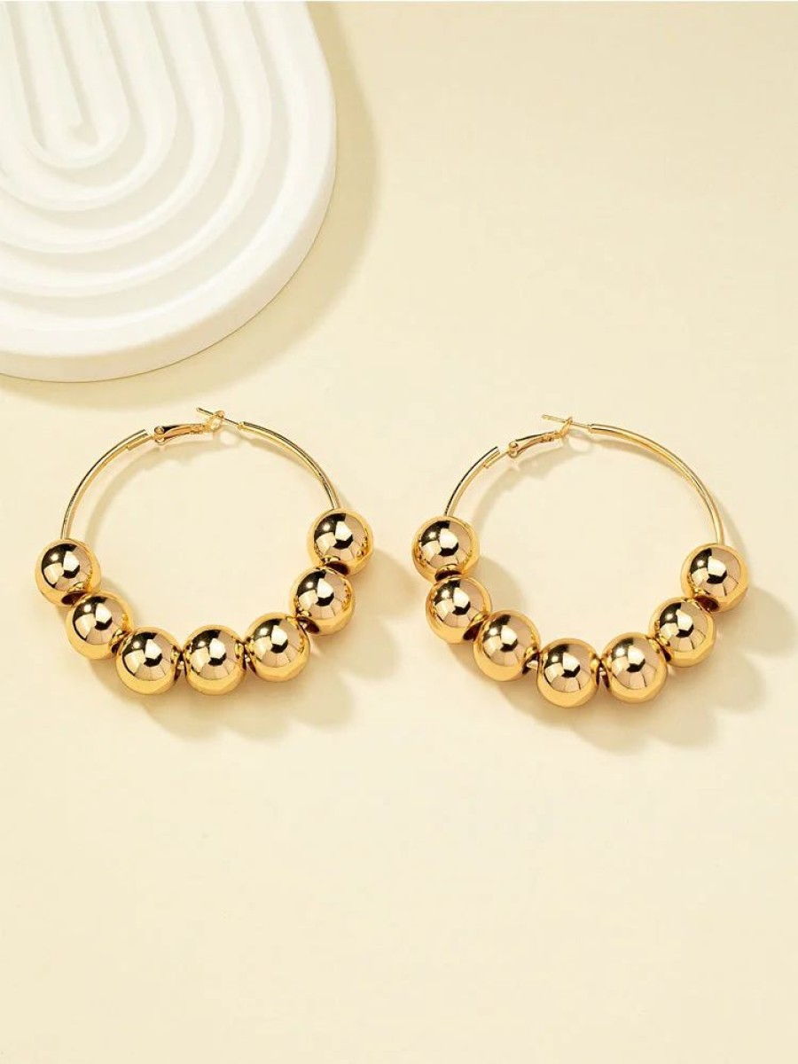 Accessories sthcute | Women En Bead Decor Hoopu00A0Earrings Gold