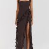 Winter Formal sthcute | Low Back Ruffle Frill Trim High Split Maxi Dress