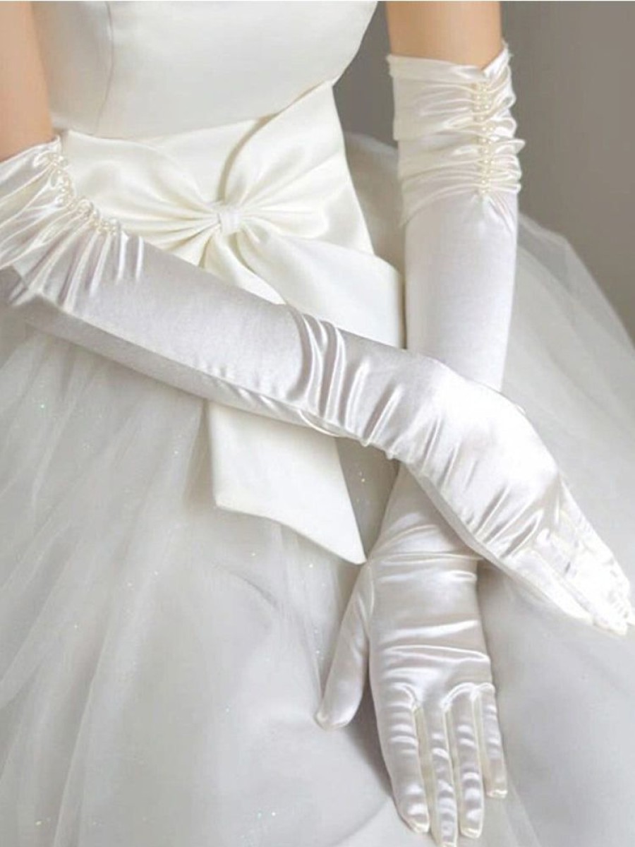 Accessories sthcute | Elegant Satin Opera-Length Women Ruched Gloves