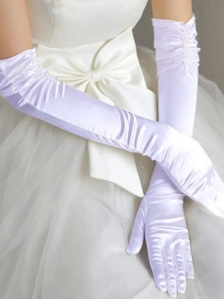 Accessories sthcute | Elegant Satin Opera-Length Women Ruched Gloves