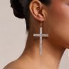 Accessories sthcute | Diamante Cross Shape Crystal Drop Earring Silver