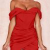 Dresses sthcute | Off Shoulder Satin Ruched Mini Prom Dress