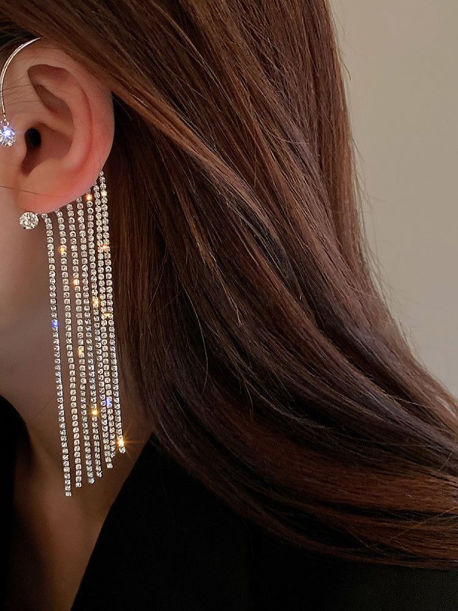 Accessories sthcute | Dangle Longu00A0Fringe Sparkling Crystalu00A0Cuff Earrings