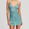 Occasion sthcute | Sequined Open Back Sleeveless V Neck Mini Dress Lightblue