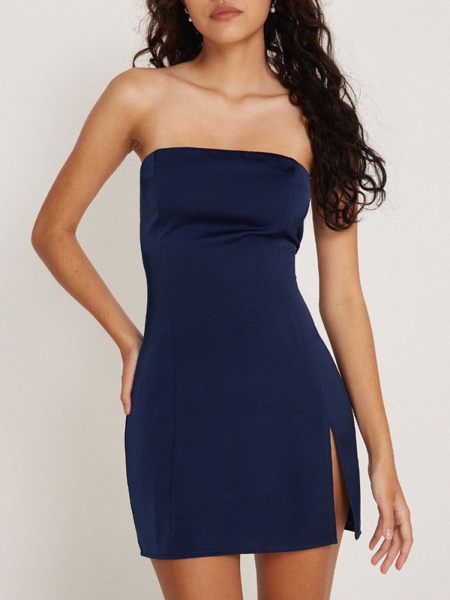 Occasion sthcute | Bandeau Side Slit Fitted Miniu00A0Dress Navy