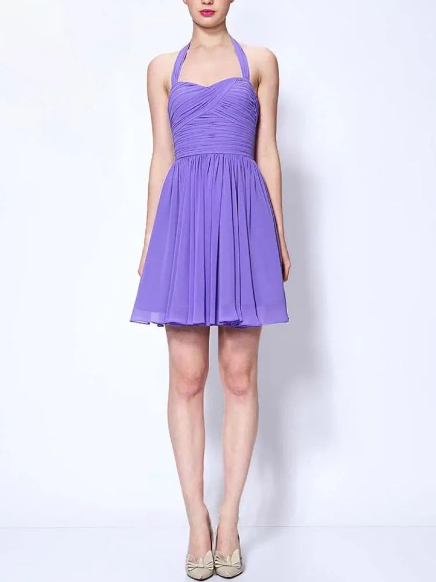 Dresses sthcute | Taylor Swiftu00A0Ruched Halteru00A0A-Lineu00A0Mini Dress Purple