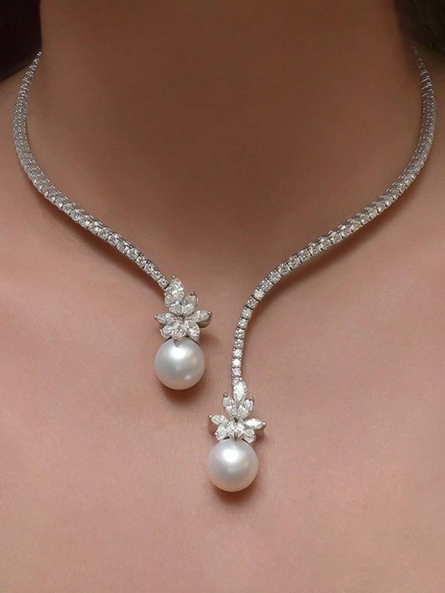 Accessories sthcute | Womenu00A0Rhinestone Simple Flower Pearl Necklace